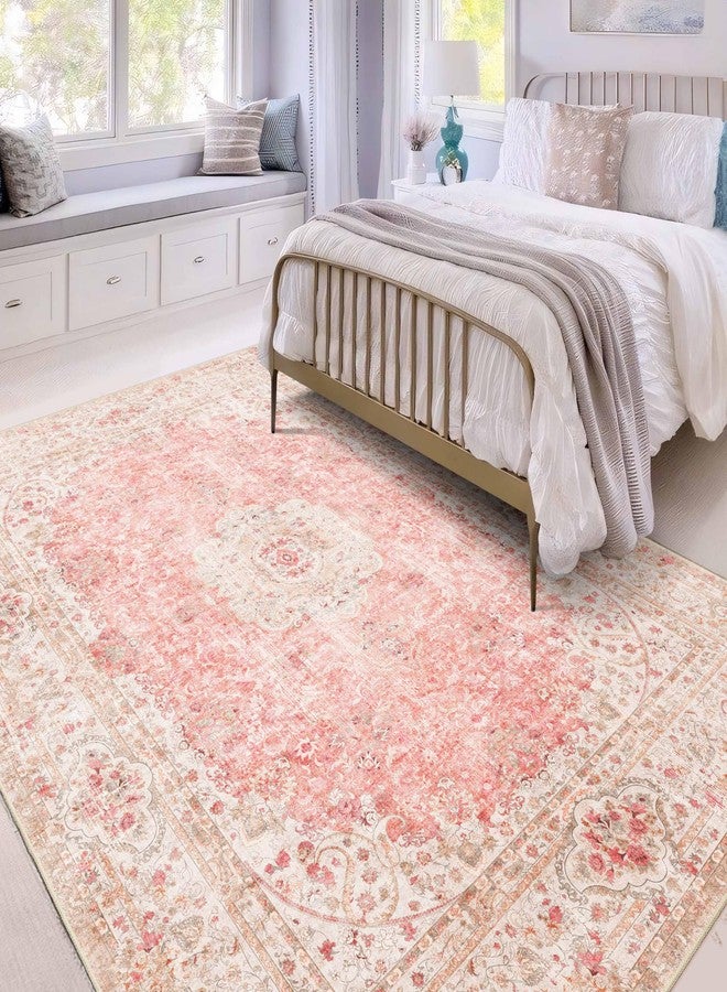 Castage 5x7 Area Rugs Washable,Pink Rug for Living Room Bedroom Kitchen,Large Boho Vintage Bohemian Distressed Carpet Non Slip,Blush - Image 3